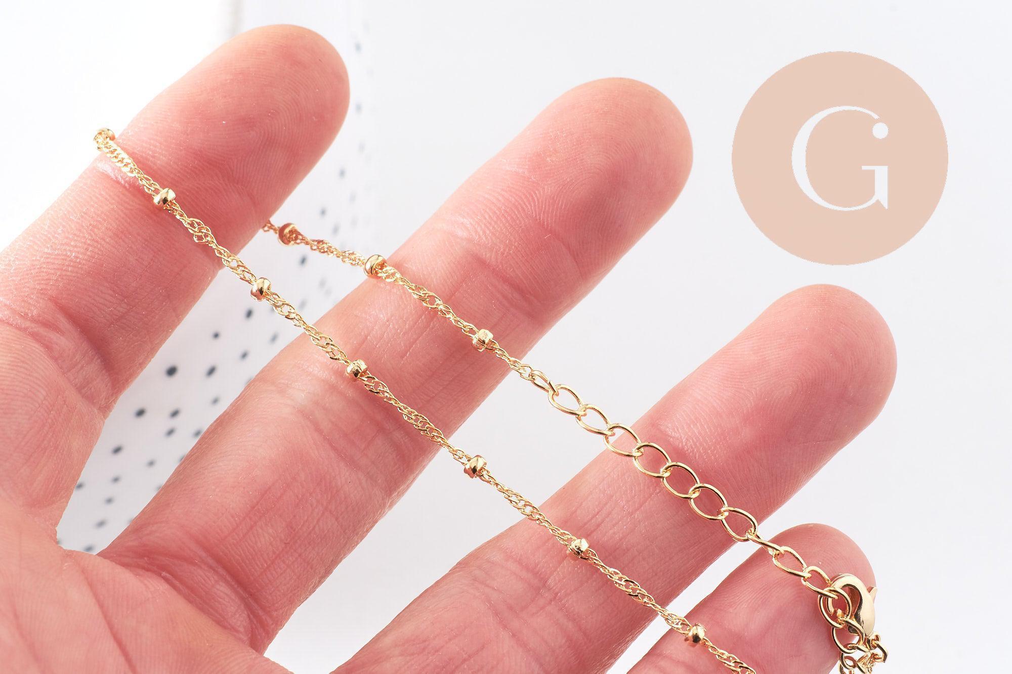 Collier Chaine fine complète avec fermoir cuivre doré singapour 16K 1.3 mm-45cm, x1 (G0635)