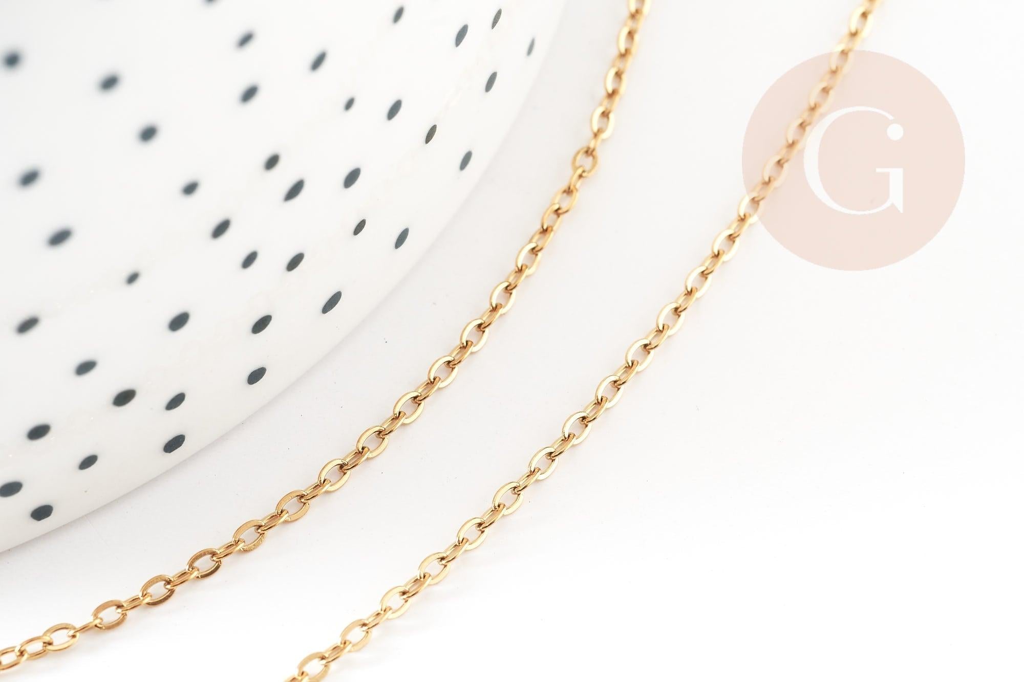 Collier Chaine forçat 1.5mm acier inoxydable doré IP 45cm avec fermoir, x1 (G9371)