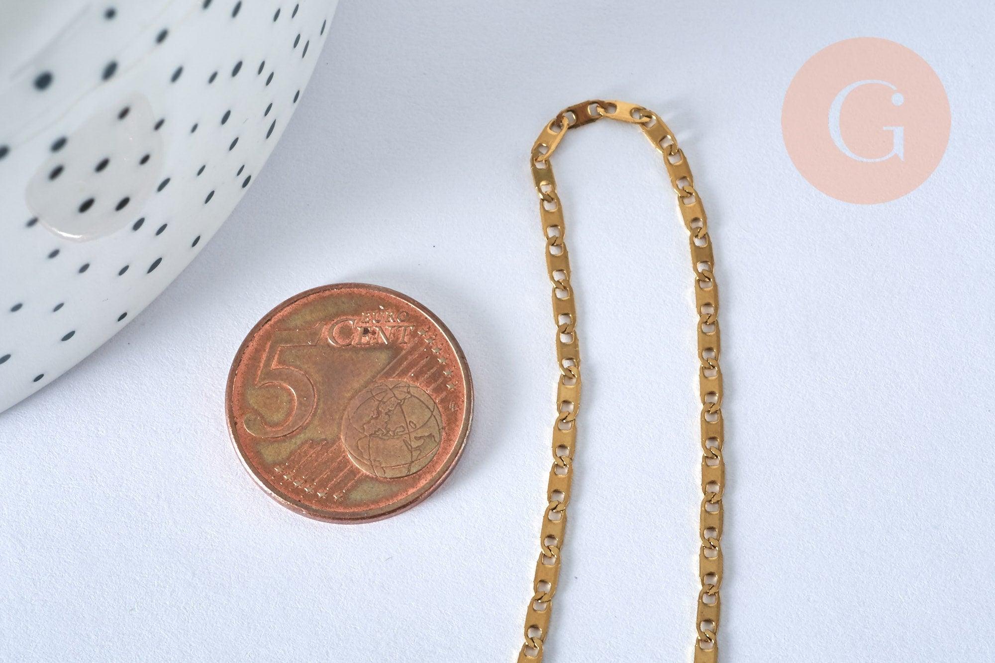 Collier Chaine marine avec fermoir acier 304 inoxydable doré 14k 1.7mm-45cm, x1 (G0156)