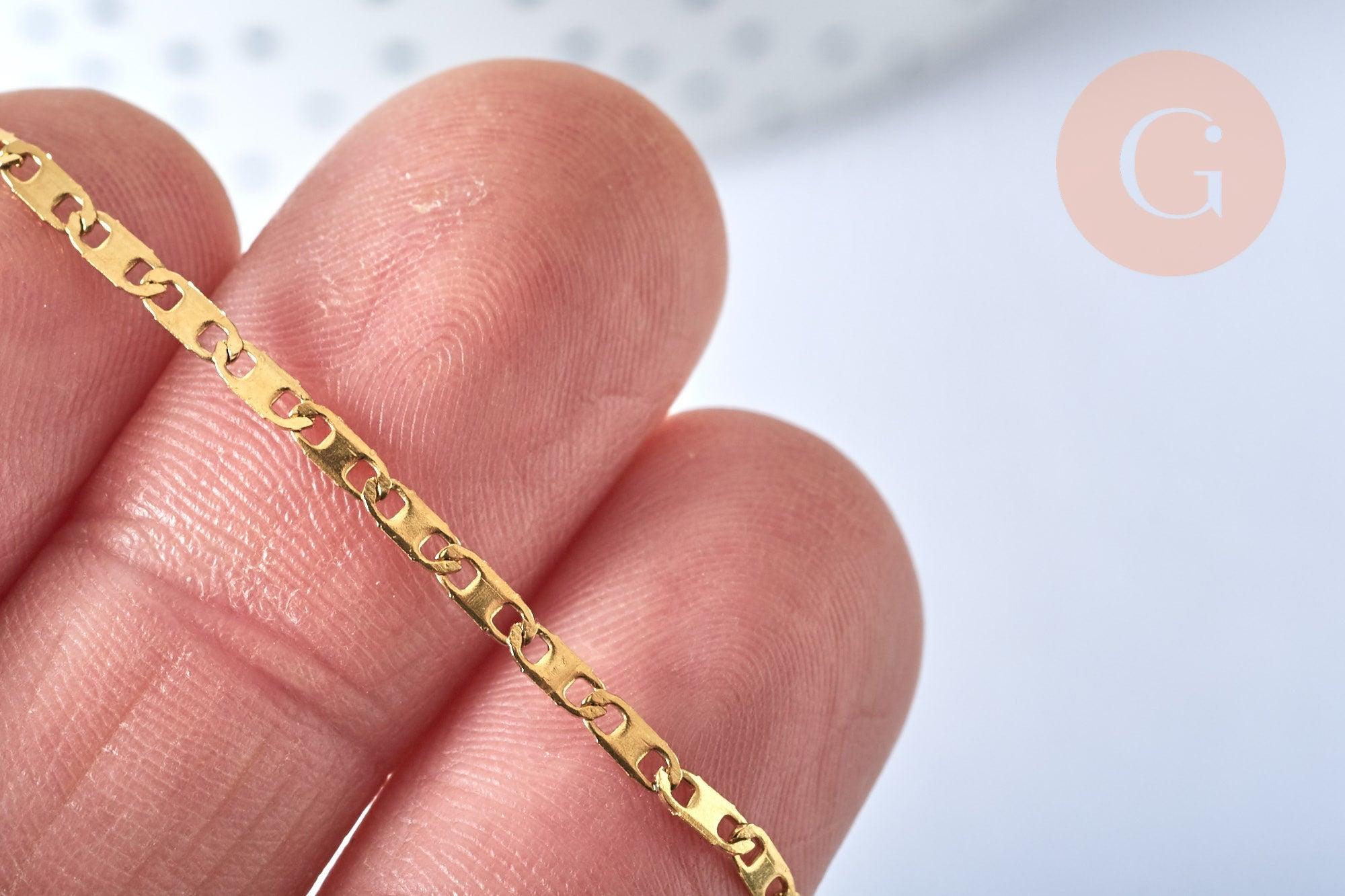 Collier Chaine marine avec fermoir acier 304 inoxydable doré 14k 1.7mm-45cm, x1 (G0156)
