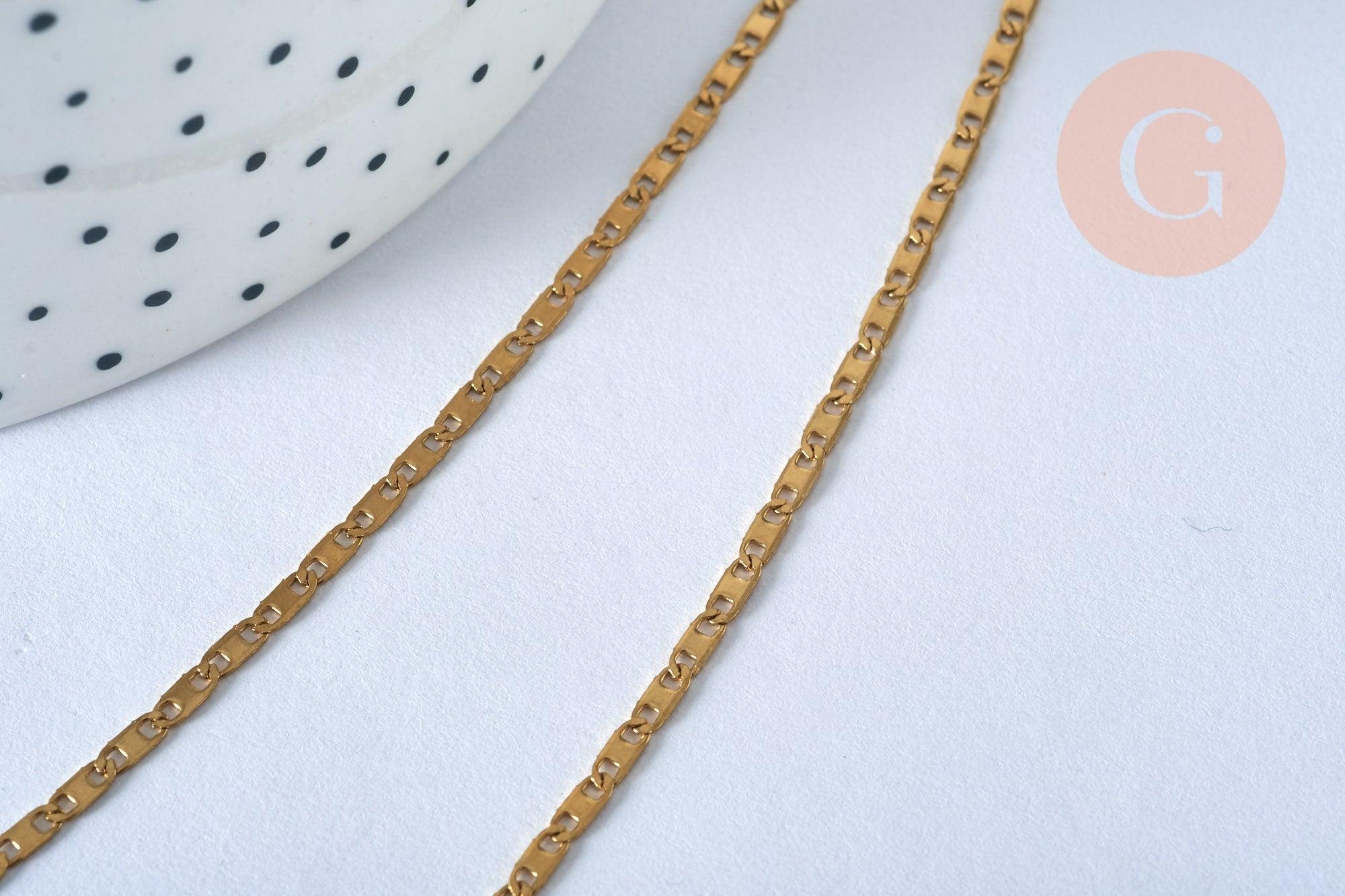 Collier Chaine marine avec fermoir acier 304 inoxydable doré 14k 1.7mm-45cm, x1 (G0156)