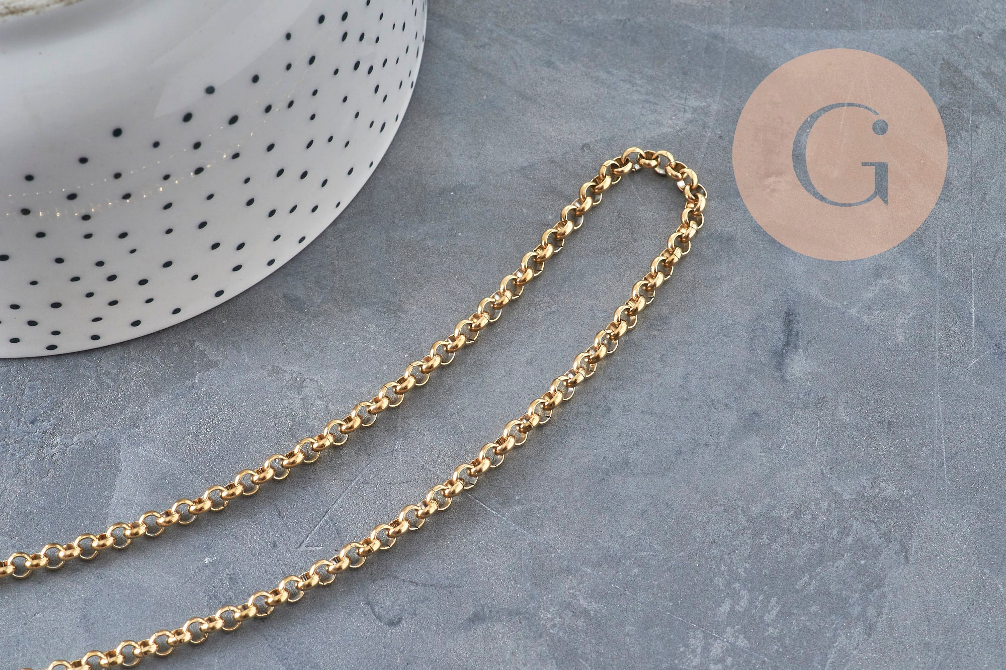 Rolo chain necklace 304 stainless steel gold PVD 4mm/45cm, x1 (G11220)