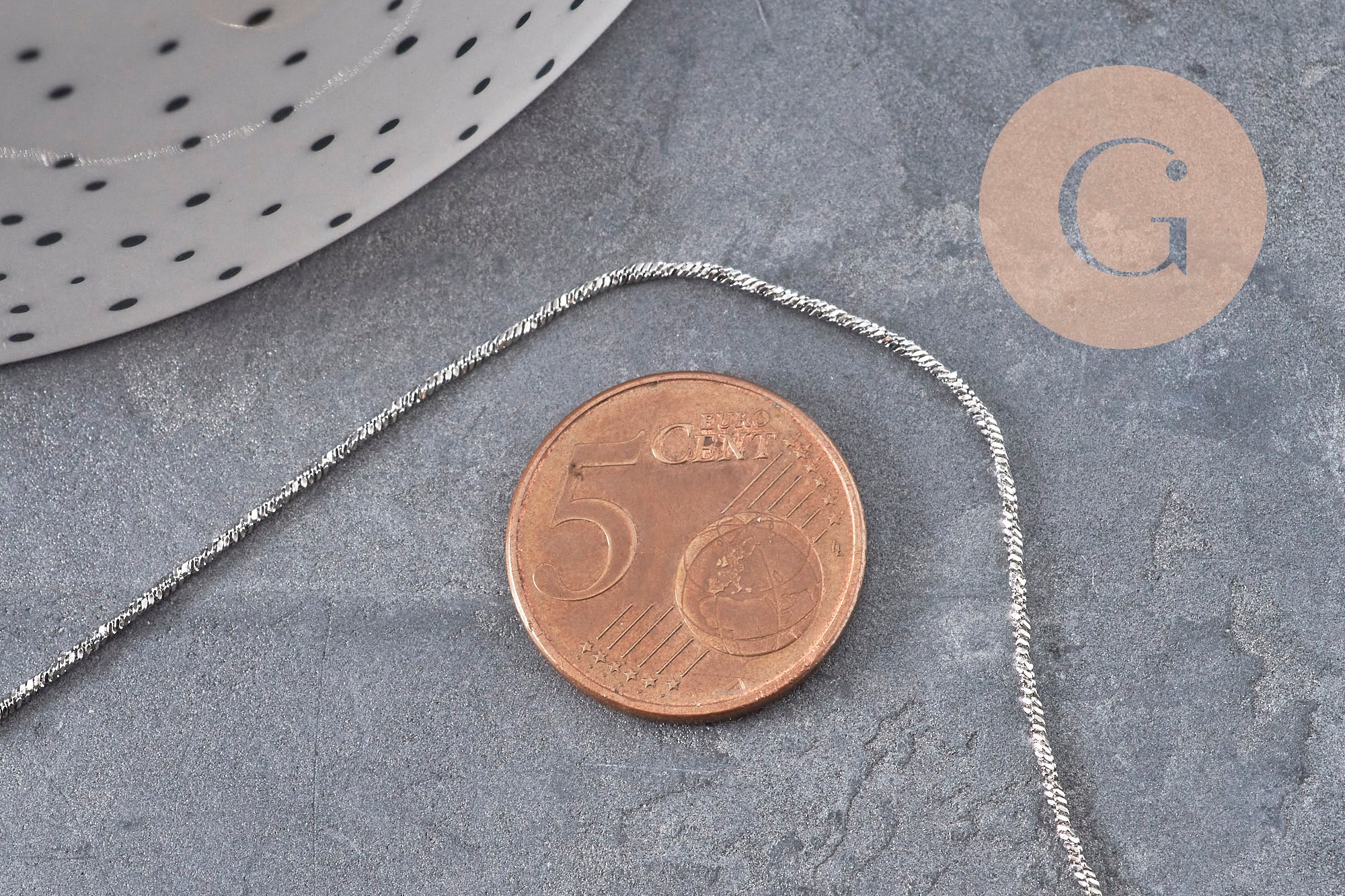 Collier Chaine serpent acier inoxydable platine 1mm/42.5cm, x1 (G11057)