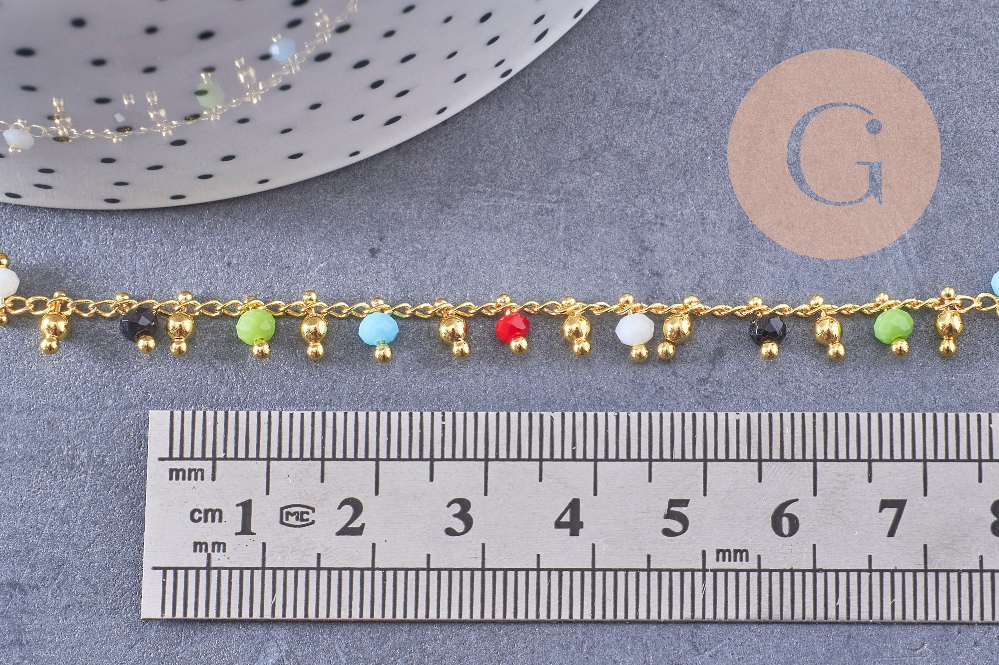Collier Collier Chaine fantaisie perle rocaille laiton doré 18k 2mm 40.5cm, x1 (G3963)