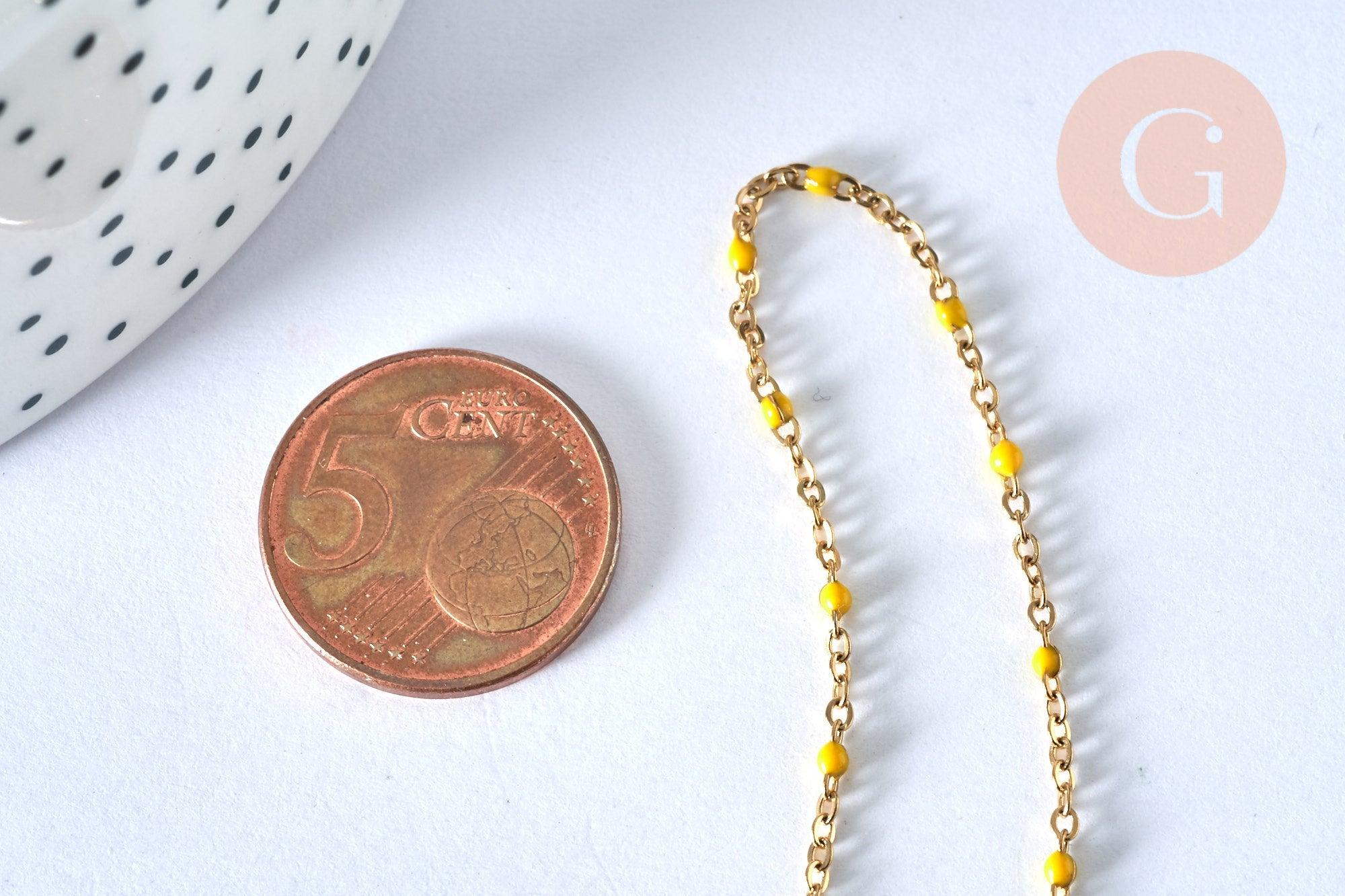 Collier Collier Chaine laiton doré 18k fantaisie résine jaune 2mm 40cm, x1 G3487