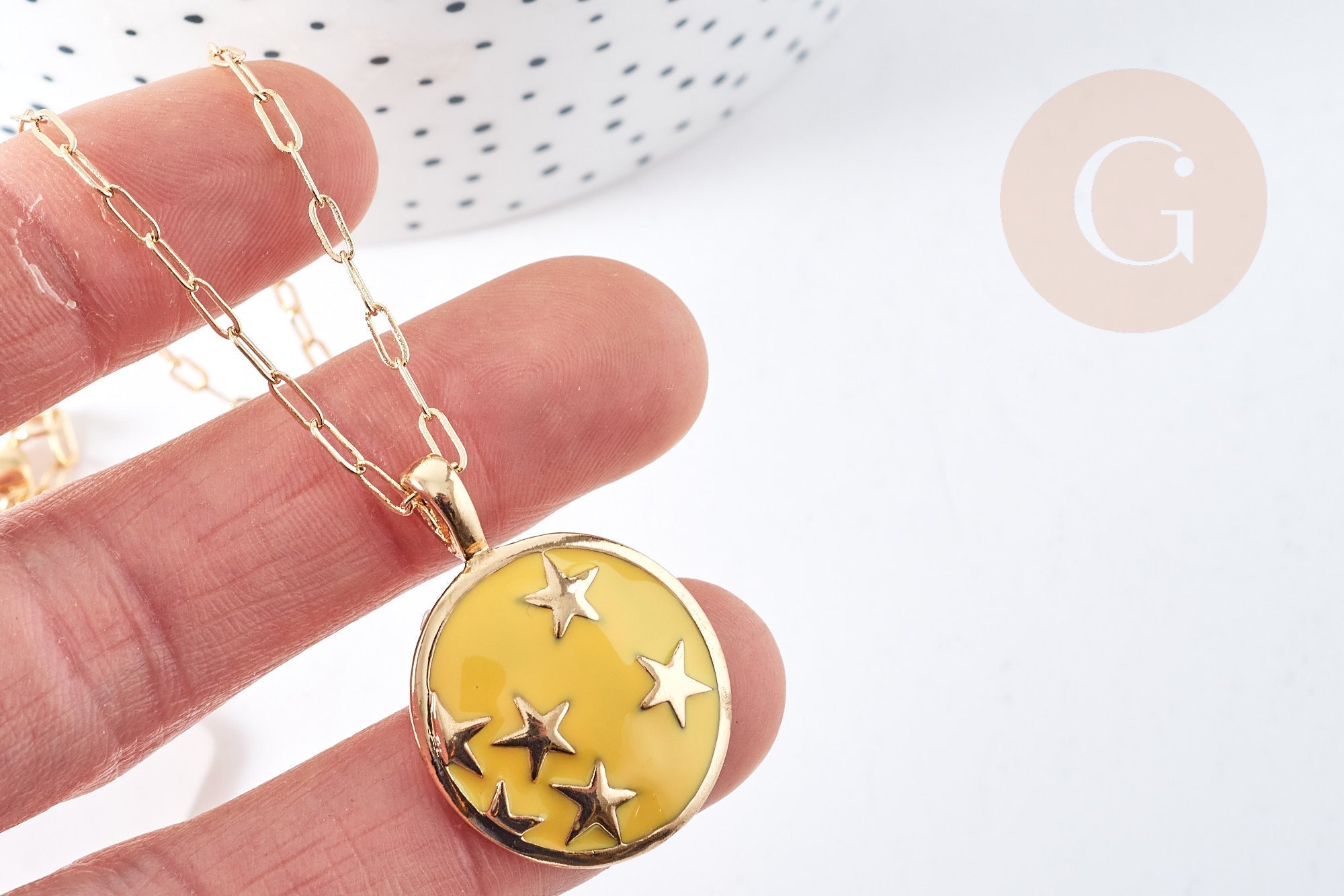 Collier Collier médaille étoile émaillée doré 304 inoxydable émaillé 45-50mm, x1 (G7647)