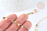Collier Collier réglable perles de verre facettées cœurs laiton doré 38cm, bijoux fantaisie DIY, x1, G7396