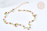 Collier Collier réglable perles de verre facettées cœurs laiton doré 38cm, bijoux fantaisie DIY, x1, G7396