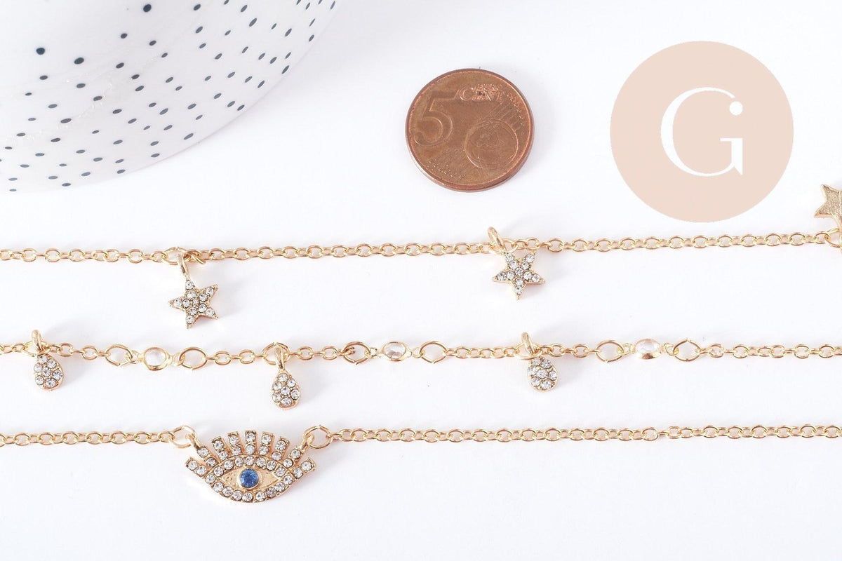 Collier Triple rangs breloques chance zamac doré, X1 (G8808)