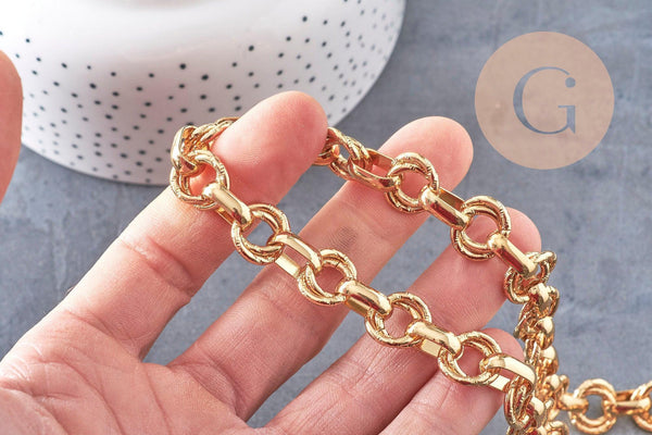 Collier chaine XXL acier 304 inoxydable doré IP texturé 45cm, x1 (G10939)