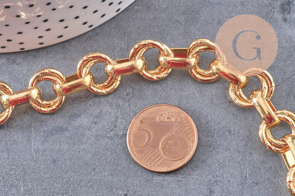 Collier chaine XXL acier 304 inoxydable doré IP texturé 45cm, x1 (G10939)