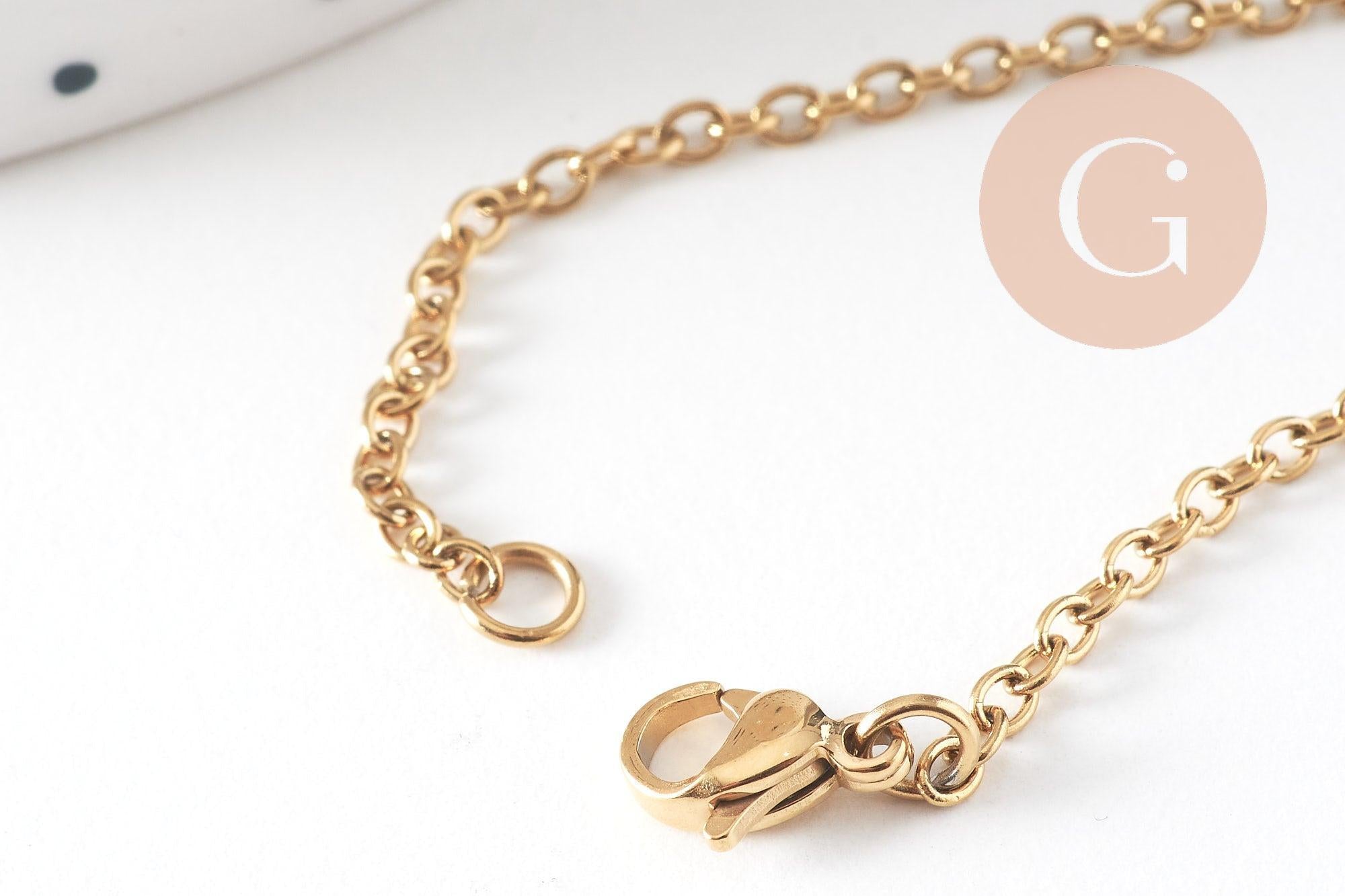 Collier chaine avec fermoir acier 304 inoxydable doré IP 14k forçat 1.9mm/45cm,x1 (G2088)