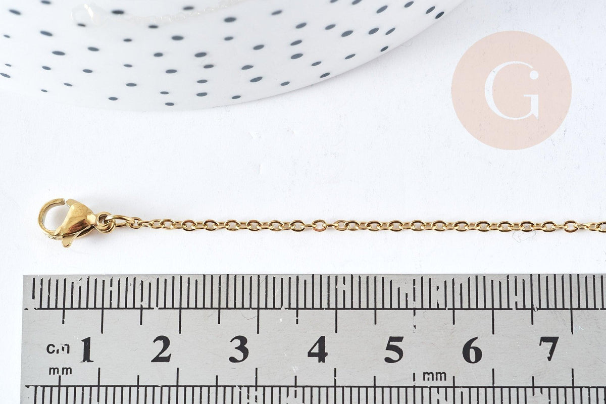 Collier chaine avec fermoir maille forçat acier inoxydable 304 doré PVD 1.5mm/45cm, x1 (G8778)