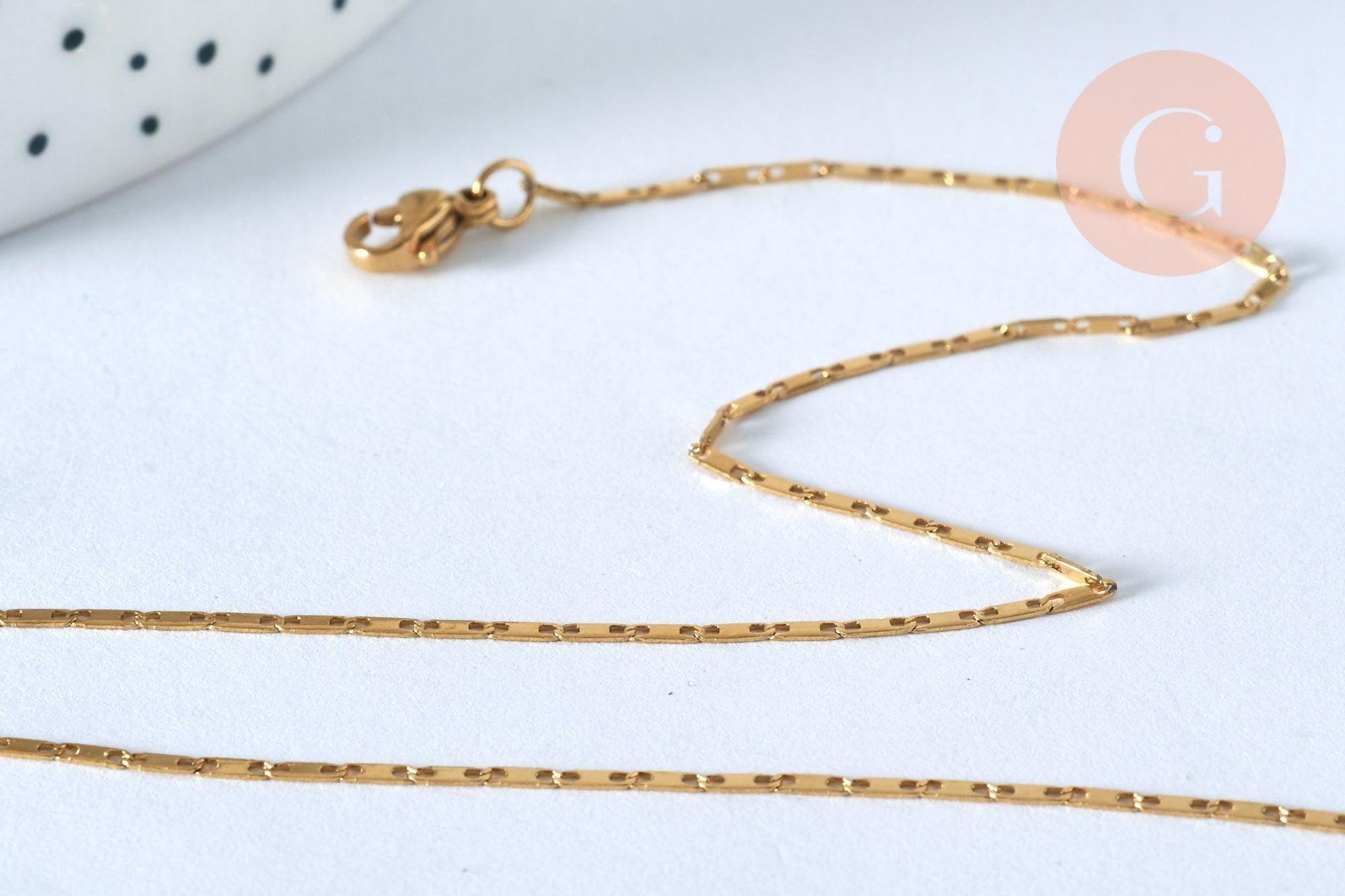 Collier chaine complète acier dorée 14k acier 305 inoxydable doré 1.7mm/45cm, x1 (G2209)