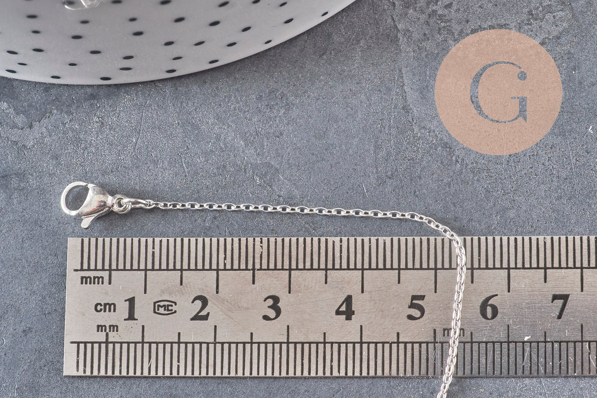 Necklace, mariner chain, stainless steel, silver-plated, 1.5mm/40cm, x1 VALID