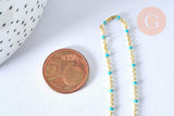 Collier chaine laiton doré 18k fantaisie résine turquoise 2mm/40cm, x1 (G3152)