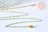 Collier chaine laiton doré 18k fantaisie résine turquoise 2mm/40cm, x1 (G3152)