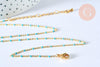 Collier chaine laiton doré 18k fantaisie résine turquoise 2mm/40cm, x1 (G3152)