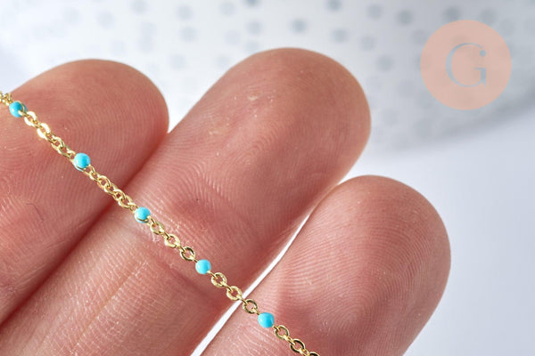 Collier chaine laiton doré 18k fantaisie résine turquoise 2mm/40cm, x1 (G3152)