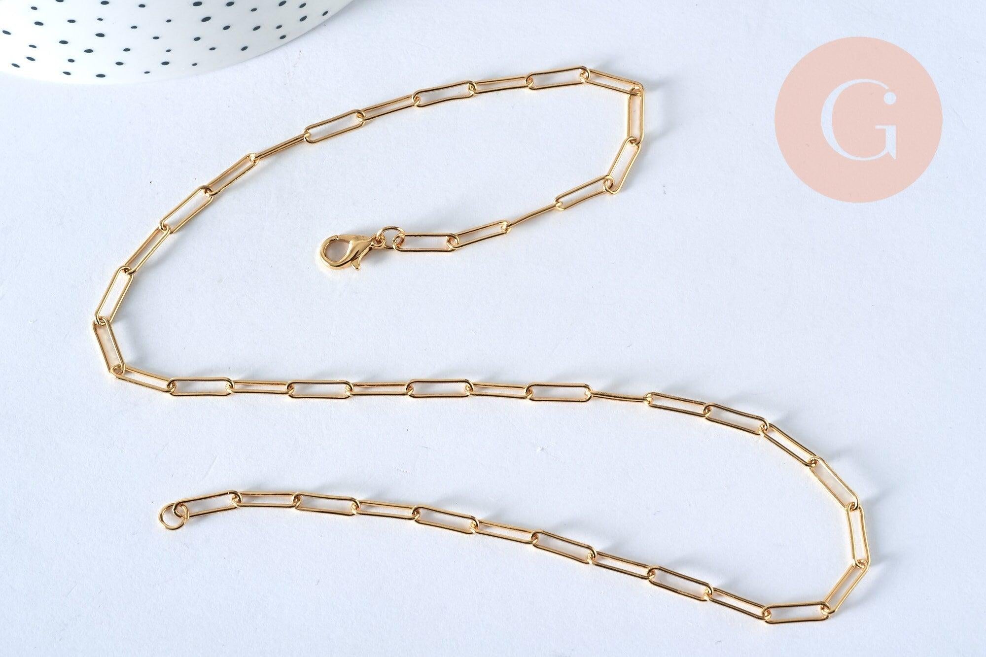 Collier chaine laiton doré maille rectangle avec fermoir 12x3.5mm,x1 (G2424)