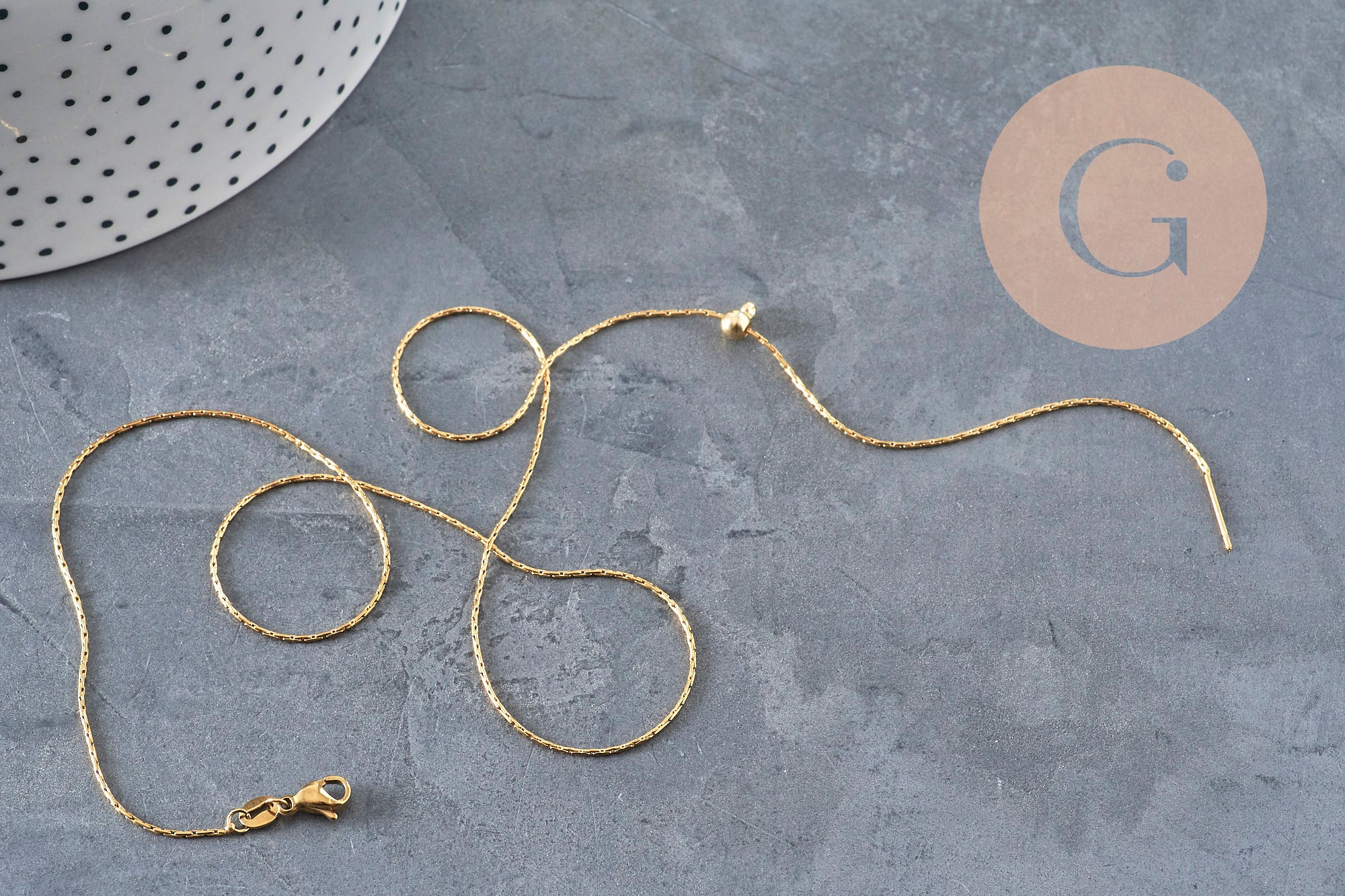 Adjustable snake chain necklace, 304 stainless steel, gold IP plated, 0.8mm/51cm, x1 (G11258)