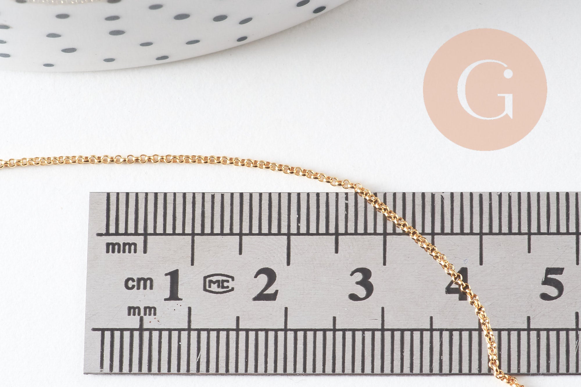 Collier chaine rolo fine complète avec fermoir cuivre doré 16K 1.7 mm- 43cm, x1 (G2425)
