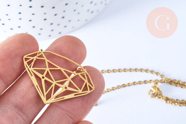 Collier diamant acier inoxydable doré 14k 45cm,idée cadeau anniversaire, x1 (G7142)