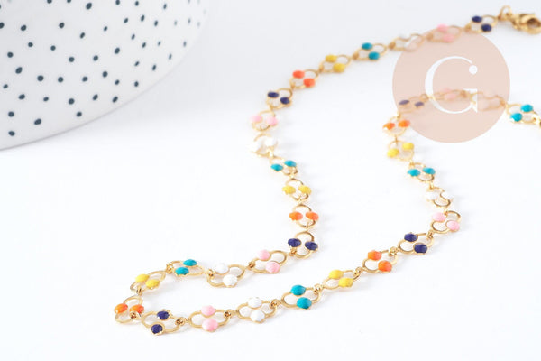 Collier fantaisie émail multicolore acier 304 inoxydable doré 45cm, idée cadeau femme x1 G8807