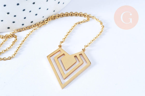 Collier losange acier inoxydable doré 14k 43cm,idée cadeau anniversaire, x1 (G7140)