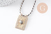 Collier médaille coeur Pyrite zircons blanc cordon tressé zamac doré 45cm x1 (G10364-9)