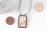 Collier médaille émaillée Lune zircons bleus cordon tressé zamac doré 45cm x1 (G10364-7)