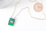 Collier médaille émaillée Oeil bleu-vert zircons chaine zamac doré 45cm x1 (G10364-3)