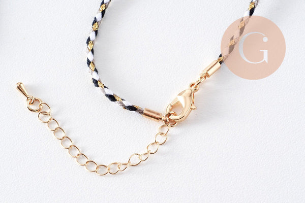 Collier médaille émaillée Oeil zamac doré, collier cordon tressé 45cm x1 (G10364-1)