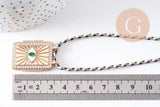 Collier médaille émaillée Oeil zamac doré, collier cordon tressé 45cm x1 (G10364-1)
