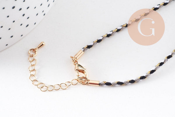 Collier médaille émaillée coeur rouge psychédélique cordon tressé zamac doré 45cm x1 (G10364-10)