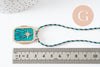 Collier médaille émaillée étoile turquoise zircon zamac doré, collier cordon tressé 45cm x1 (G9571)