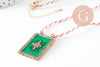 Collier médaille émaillée étoile vert zircon zamac doré, collier cordon tressé 45cm x1 (G9564)
