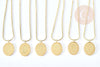 Collier médaille gravée ovale signe astrologique acier 304 inoxydable doré 30x20mm, x1 (G7648)