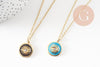 Collier médaille oeil protecteur turquoise ou noir zircon doré 304 inoxydable émaillé 45cm, cadeau anniversaire fête des mères, x1 (G8028)