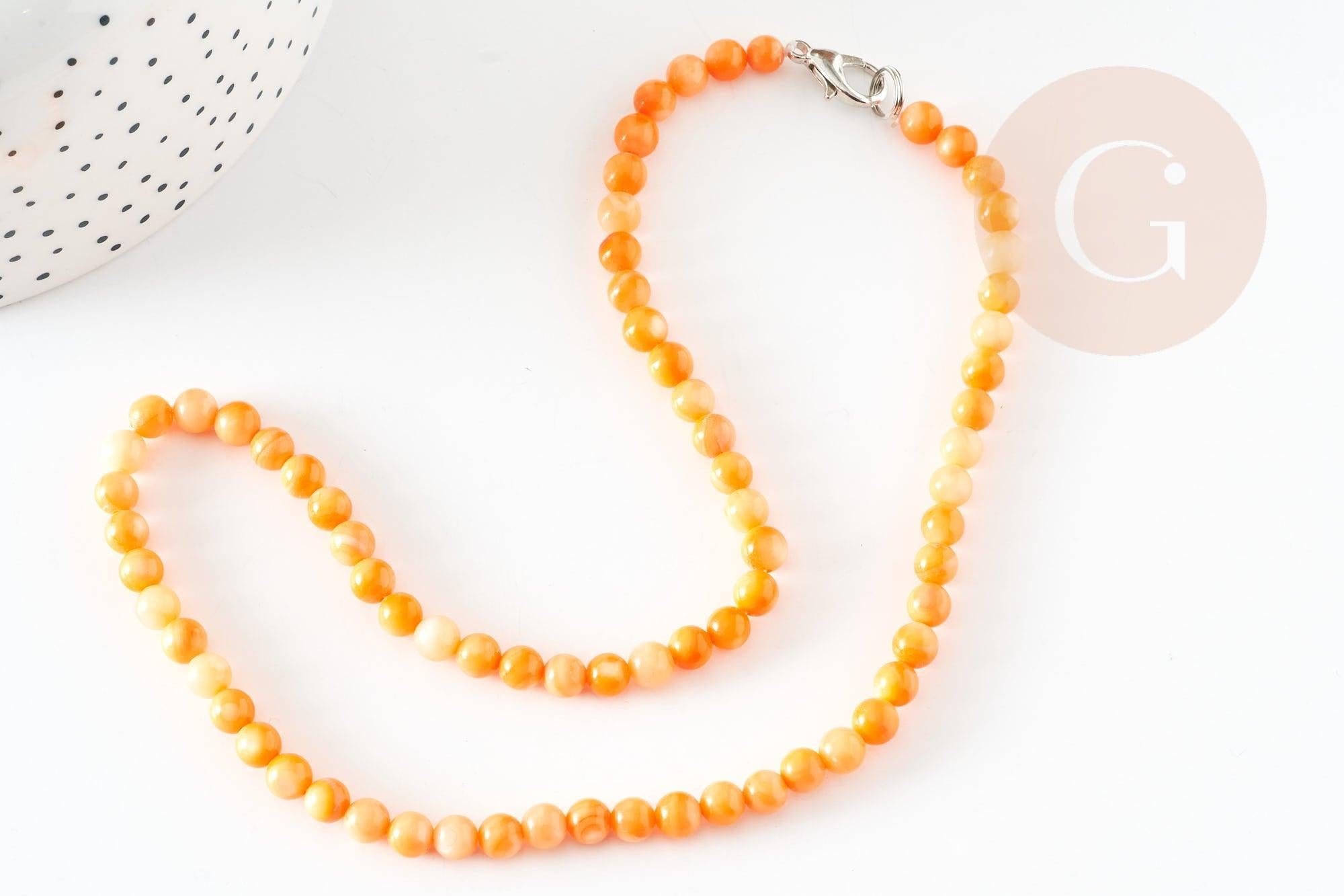 Collier nacre naturelle teinté fer argenté doré 42cm, x1 (G10536)