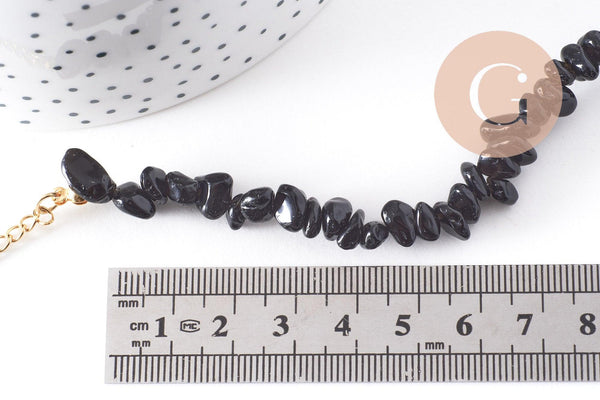 Collier obsidienne noire naturelle chips acier 304 inoxydable doré 40cm, x1 (G10266)
