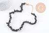 Collier obsidienne noire naturelle chips acier 304 inoxydable doré 40cm, x1 (G10266)