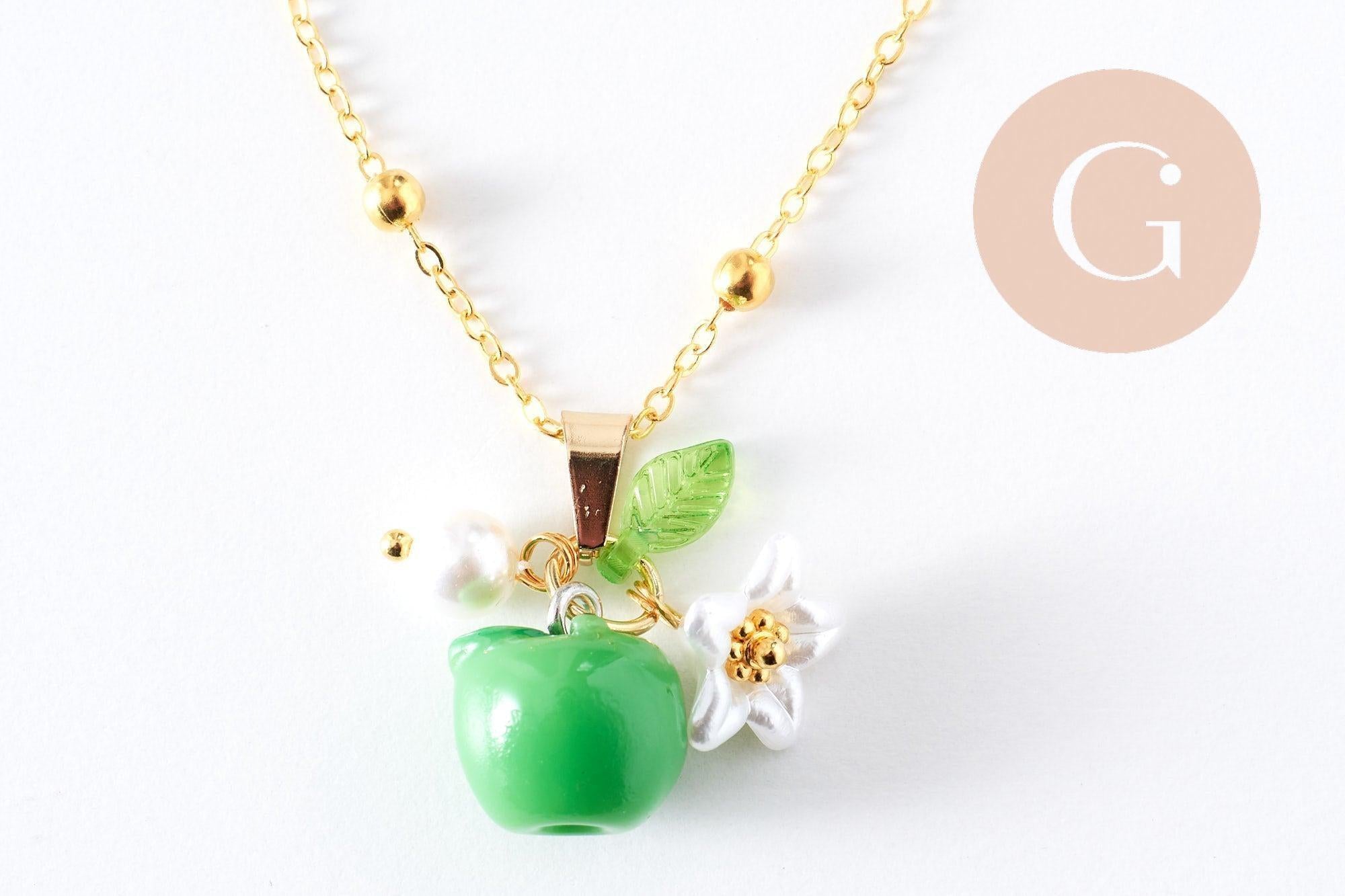 Collier pendentif fruits laiton doré et résine 44.9mm, x1 (G10279)
