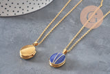 Customizable Blue Locket Pendant Necklace, Gold-Plated 304 Stainless Steel, x1 (G11162)