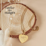 Collier personnalisé coeur médaille gravée AMOUR acier inoxydable 304, (ADN12)