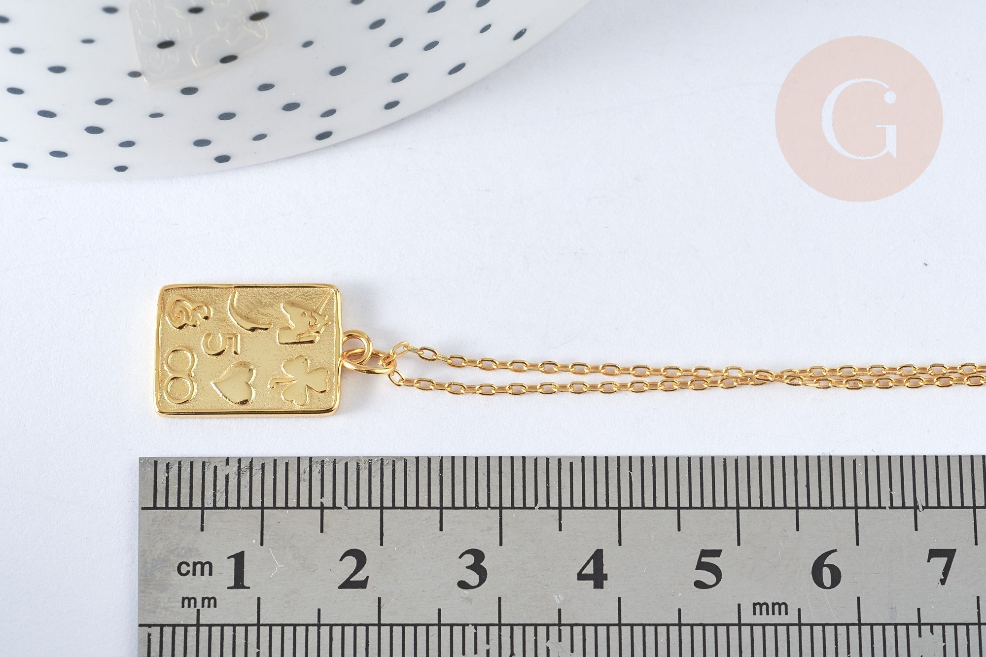Collier rectangle symbole porte bonheur argent 925 doré 24K- 45cm,idée cadeau anniversaire, x1 (G7258)
