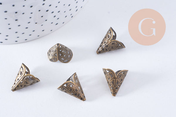 Cônes colerettes fer bronze dentelle 18mm, x20 (G10649)