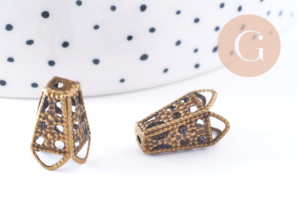 Cônes colerettes fleur fer bronze dentelle 16mm, x20 (G10659)