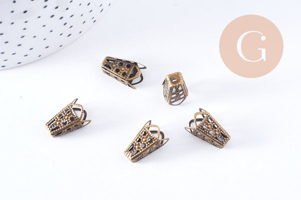 Cônes colerettes fleur fer bronze dentelle 16mm, x20 (G10659)