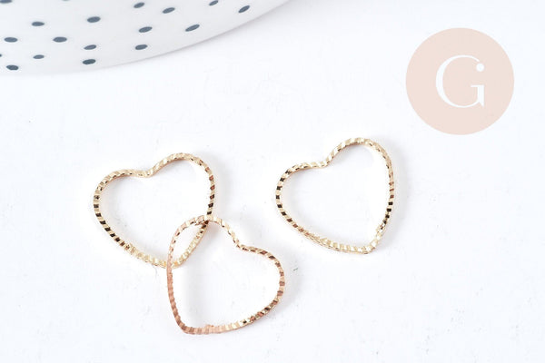 Connecteur Cœur laiton doré18K 13mm, création de bijoux amour, x5 G8868